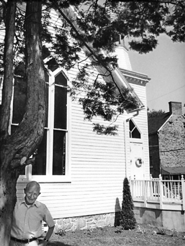 Charles Wagandt outside his office, formerly Oella Methodist Church