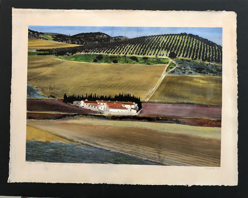 The White Farm, painted transparency on colored paper mounted on black foamcore