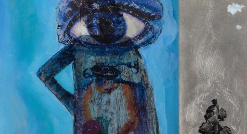 "Patience/ Impatience" transparencies and paint on worked aluminum 18x12