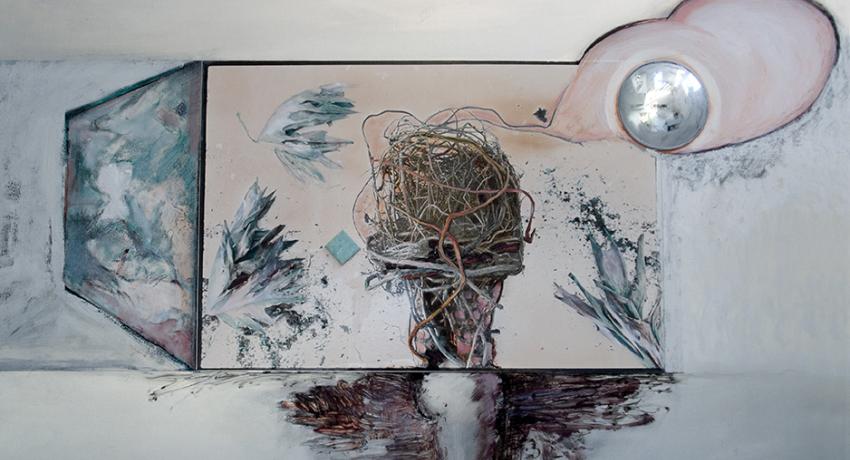 "Memory Looks Back", Photographs, Transparencies and Paint on Aluminum, 36"x24"
