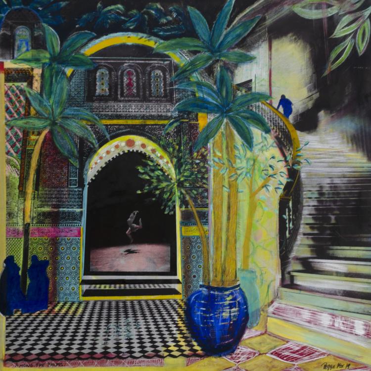 "Among the Palms" Transparencies and paint on aluminum 24x24 2019