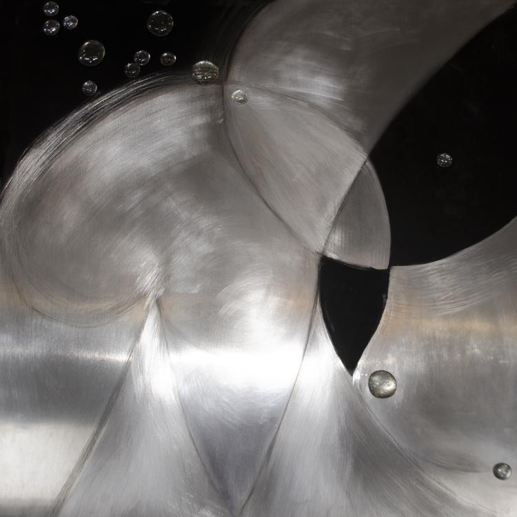 "Invisible 2" Glass balls and spray paint  on worked aluminum.24x24