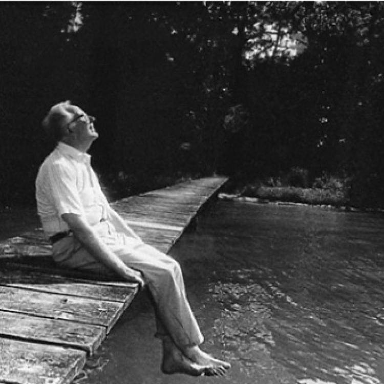 Addison Worthington on dock behind his Cumberstone home, Elkridge