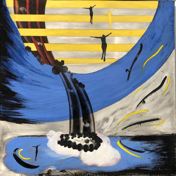 "Waterfall" Transparencies and paint on aluminum 2019  36" x 36"