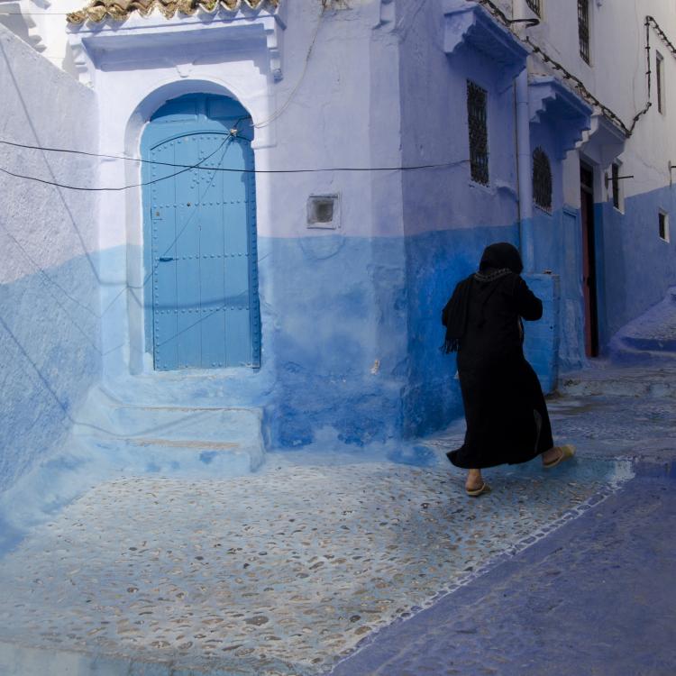 Black figure in Blue, Chefchaouen Morocco