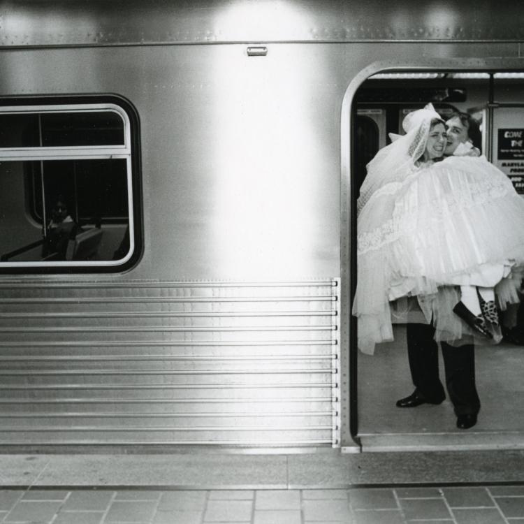 A staged enactment of an elopement on the subway. part of a mural for the MTA at Hopkins Hospital