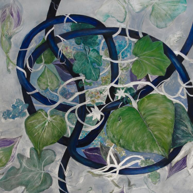 "Knots and Vines" oil paint on worked aluminum 36x36